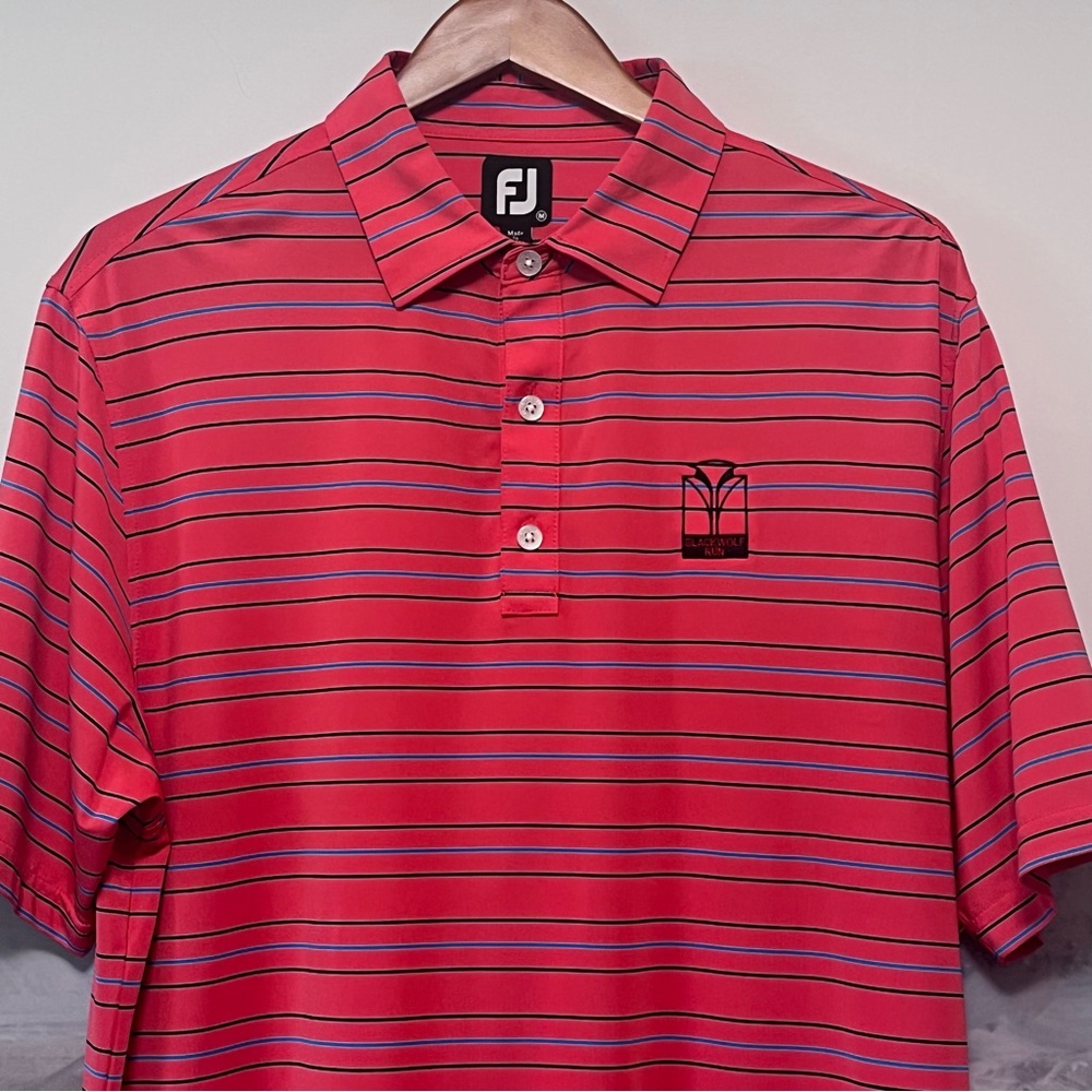 FootJoy Polo Golf Shirt Mens M Striped‎ Coral Red Athletic Performance Comfort